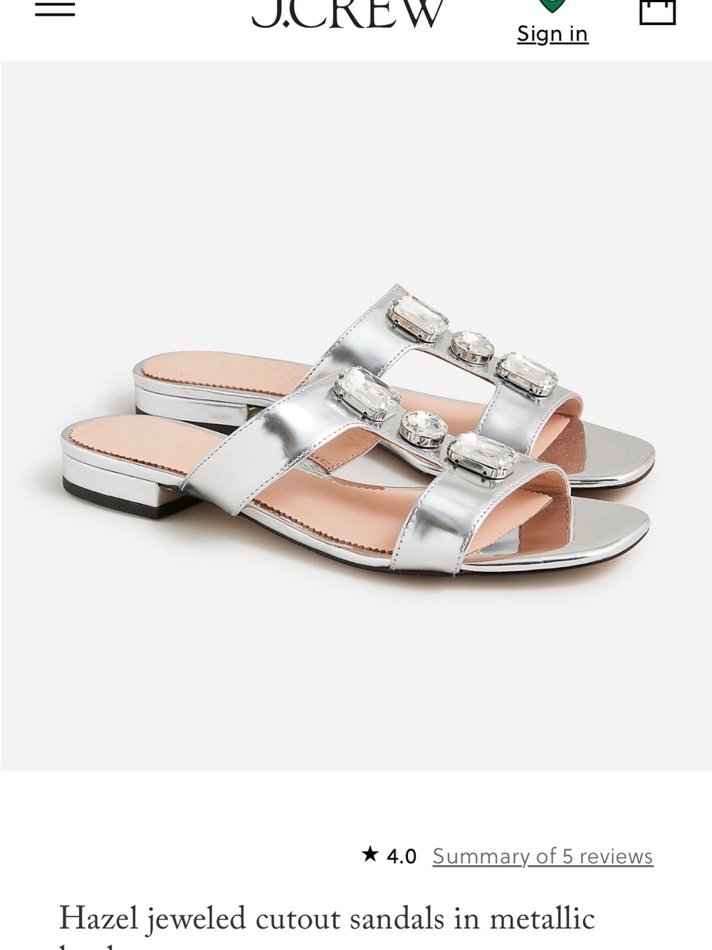 J. Crew Silver Jeweled Double-Strap Slide Sandals